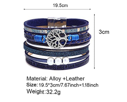Fesciory Leather Wrap Bracelet for Women, Boho Western Layered Cuff Jewelry | Stackable Bracelets, Easy-On Clasp, Daily Wear, Pairs with Boho Western Outfits, Gift for Women - color: Blue4