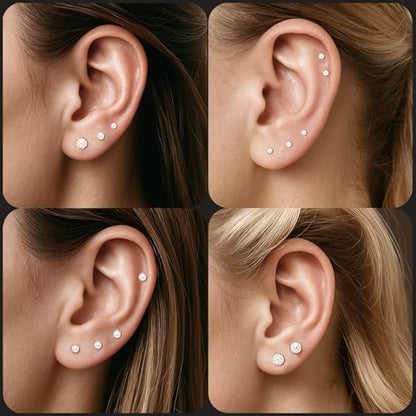 10 Pairs Small Stud Earrings for Women – Hypoallergenic Stainless Steel Tiny Earrings for Sensitive Ears, Cubic Zirconia Simulated Diamond Stud Earrings - style: 2mm-10 pairs-silver