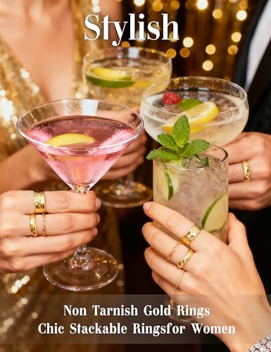 FIASASO Chunky Gold Rings for Women Non Tarnish - 4Pcs 14K Gold Plated Dainty Stackable Ring Set Trendy Hypoallergenic Thick Dome Statement Finger Knuckle Rings Pack Size 5-10 - color: Gold