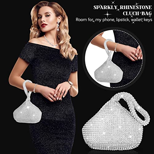 4 Pcs Silver Clutch Purse Jewelry Set for Women Rave Accessories Evening Rhinestone Purse Silver for Bride Wedding - style: Charming Style