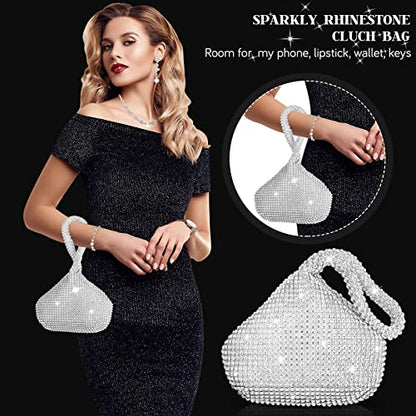 4 Pcs Silver Clutch Purse Jewelry Set for Women Rave Accessories Evening Rhinestone Purse Silver for Bride Wedding - style: Charming Style