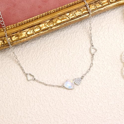 Silver Heart Charm Link Anklet for Women, Adjustable Handmade Cubic Zirconia Stackable Waterproof Summer Beach Chain Anklets Jewelry Accessories Gift - color: Silver Opal Heart