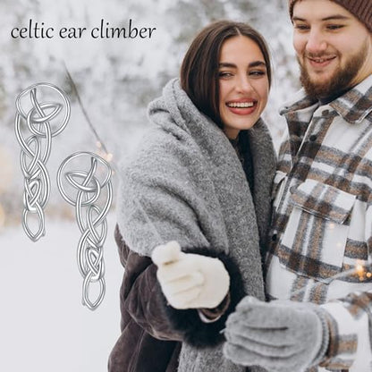 Ear Climbers Earrings for Women Sterling Silver Vintage Ear Crawler Earrings Jewelry Gifts for Women - style: Celtic Knot