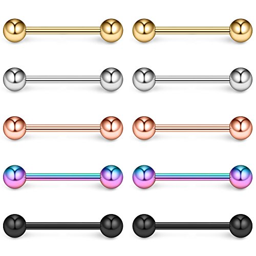 316L Stainless Steel Nipple Shield Barbell Ring Bar Body Piercing 14G - style: Mix Color(10pcs)-14mm