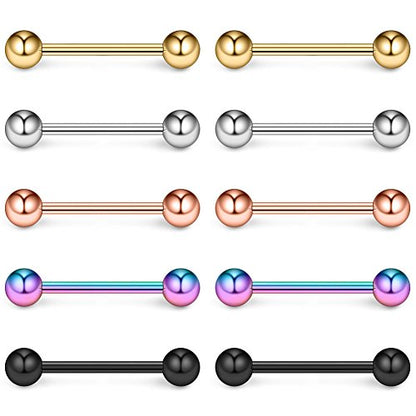 316L Stainless Steel Nipple Shield Barbell Ring Bar Body Piercing 14G - style: Mix Color(10pcs)-14mm