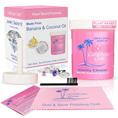 Jewelry Cleaner Kit 8oz with Basket, Brush & Polishing Cloth - All Purpose Jewelry Cleaner Solution for Gold, Silver, Diamonds, Rings, Necklaces, Gems, Precious Stones & Metals - style: 8oz Kit