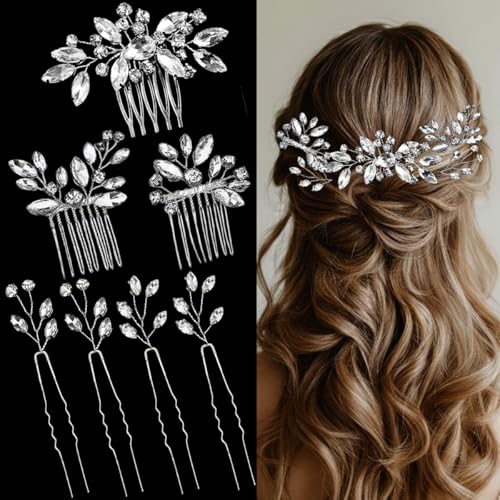 7 Pcs Silver Rhinestone Bridal Hair Pin Clip Sparkly Crystal Wedding Headpieces for Brides Bridesmaids Women Girls(Silver Rhinestone) - color: Silver Rhinestone