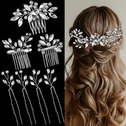 7 Pcs Silver Rhinestone Bridal Hair Pin Clip Sparkly Crystal Wedding Headpieces for Brides Bridesmaids Women Girls(Silver Rhinestone) - color: Silver Rhinestone