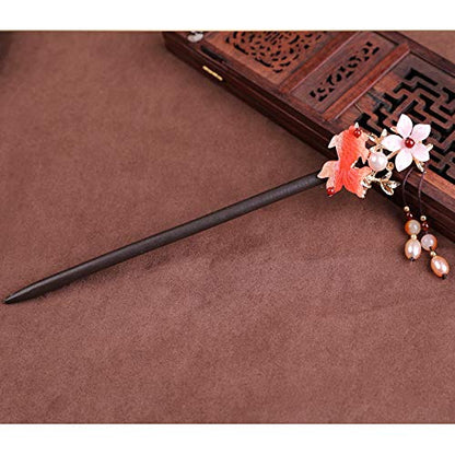 Wooden Hair Pins 7.08" Chinese Goldfish Flower Hair Sticks For Long Hair Buns for Women - color: B