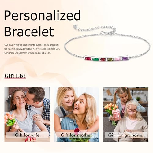 Sterling Silver Personalized 1-6 Birthstone Bracelet for Women Mothers Day Bracelet for Mom Daughter Custom Dainty Jewelry for Christmas Birthday Gift Ideas - style: Silver-6 stones