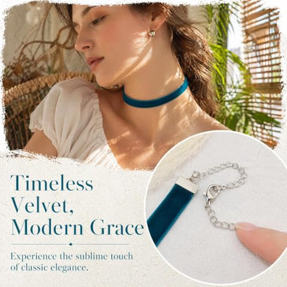 Velvet Choker Necklace for Women Goth Halloween Y2K Ribbon Collar Set - color: Cyan Blue-0.6''-20pcs