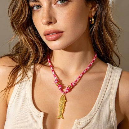 YUJIE Dainty Fish Pendant Necklace for Women 14k Gold Plated Ocean Fish Charm Necklace Summer - color: rope fish