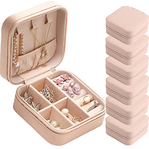 Travel Jewelry Case Bridesmaid Gifts Box,6 Pack Small Jewelry Box Mini Jewelry Organizer,PU Leather Portable Earring Storage Box for Women Girls Bridesmaid Proposal Gifts - color: Pink