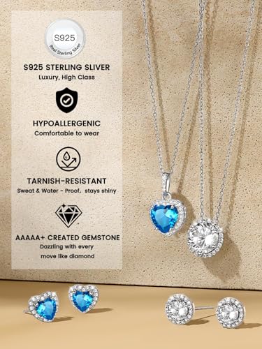 Bestyle Sparkling 925 Sterling Silver Birthstone Stud Earrings for Women, Heart/Round/Teardrop/Square Solitaire Diamond Studs Earrings, Great Birthday/Christmas Gifts - style: 12. Blue Topaz-Dec.-heart