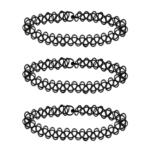 3PCS Black Tattoo Choker Necklace Rainbow Tattoo Chokers Gothic 90s Choker Necklace Purple Tattoo Choker and Pink Chokers 2000s Y2K Multicolour Collar Adjustable Stretchy Elastic Necklace Jewelry Gift for Women - color: 3PCS Black