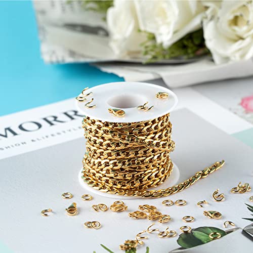 16.4 Feet Stainless Steel Gold Cuban Chains 5mm Twisted Links Chain Spool Necklace Chain Bulk with Open Jump Rings Lobster Clasps for Women DLY Bracelet Jewelry Making - color: Gold Twist _7.5x5mm