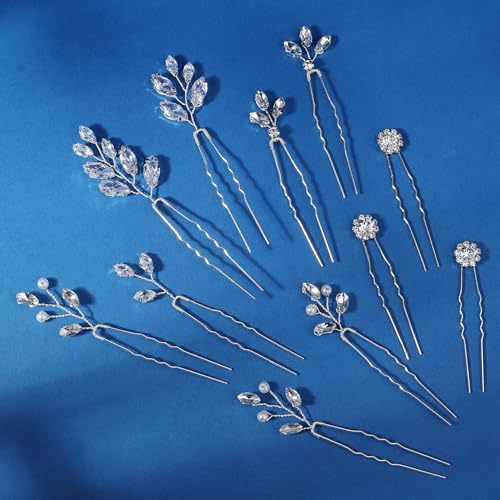 11 Pieces Bride Hair Pins Rhinestones Hair Accessories for Women Crystal Hair Piece for Wedding Bride Women Bridesmaids - color: 01 Silver-TY-0424