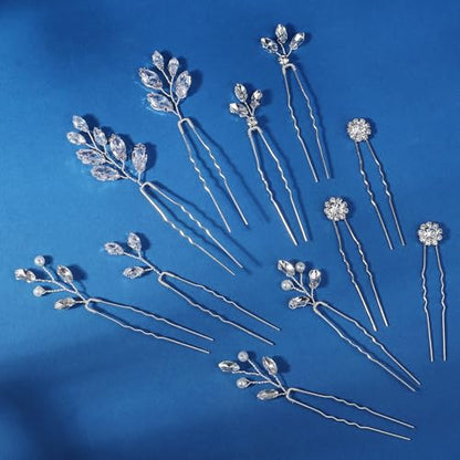 11 Pieces Bride Hair Pins Rhinestones Hair Accessories for Women Crystal Hair Piece for Wedding Bride Women Bridesmaids - color: 01 Silver-TY-0424