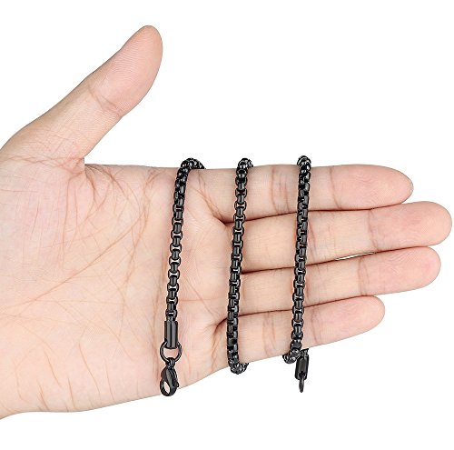 FOSIR Mens Womens Stainless Steel Black Rolo Cable Chain Necklace, Round Box Chains for Men, 2/3/4/5mm Width - size: 20.0 Inches long, style: 4mm wide-stainless steel