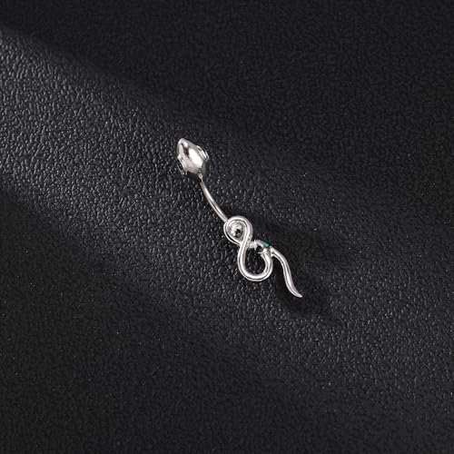 14G Surgical Stainless Steel Dangle Belly Button Rings for Women Belly Ring Dangling Piercing Jewelry CZ Snake lizard Skull Spider bat Halloween Party Punk Rock - style: Green eyed snake shape