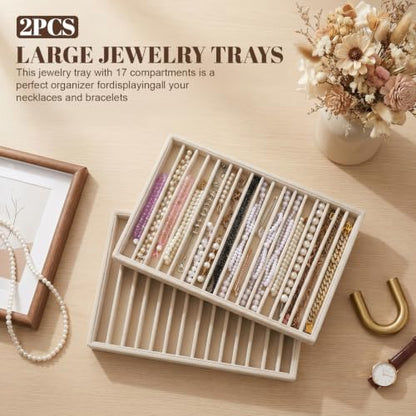 2 Pack Large Velvet Jewelry Tray,16 Grids Stackable Jewelry Display Drawer Inserts Trays Organizer Necklace Storage Trays for Earring Bracelet Necklace Ring