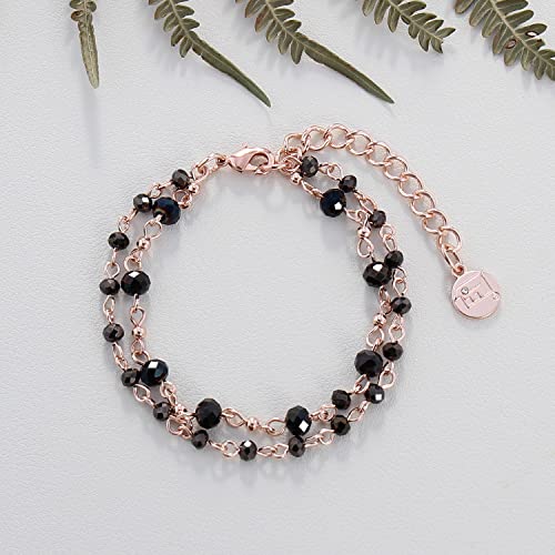 Firstmeet Long Chain Multi Layer Fashion Glass Beads Handmade Necklace for Women - color: Black-mgj+SL