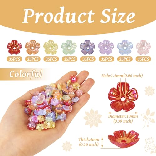 280 pcs Acrylic Flower Bead Caps 5-Petal Floral Bead End Caps Cute Flower Spacer Beads Caps 10x4 mm for DIY Crafts Bracelet Necklace Earrings Jewelry Making - color: Mixed Color C
