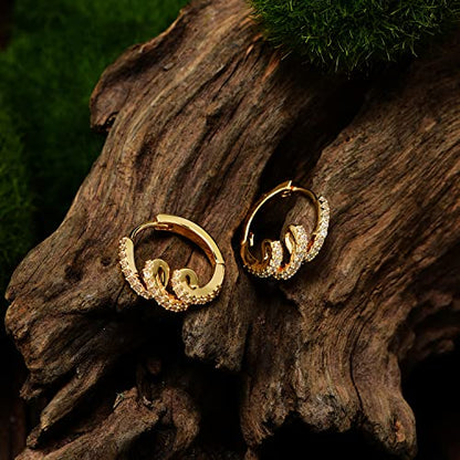 Huggie Hoop Earrings 14K Gold Plated Cubic Zirconia Dainty Simple Cute Beads Elegant CZ Circle Small Hoop Earring for Women Minimalist Handmade Hypoallergenic Jewelry - color: CZ-Winding