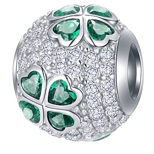 GEMDAZZ 925 Sterling Silver Valentines Day Charms Heart Charms, I Love You to The Moon and Back Pendant, Cupid Arrow and 4 Leaf Clover Beads fit European Bracelets, Gift for Lover/Wife/Girls - color: Lucky Green 4 Leaf Clover Charm