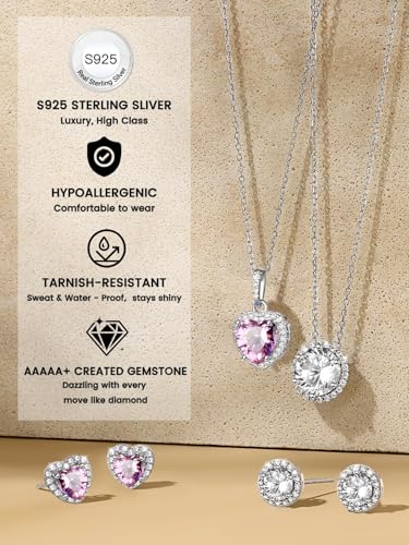 Bestyle Sparkling 925 Sterling Silver Birthstone Stud Earrings for Women, Heart/Round/Teardrop/Square Solitaire Diamond Studs Earrings, Great Birthday/Christmas Gifts - style: 10. Pink Tourmaline-Oct.-heart
