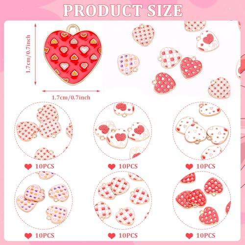 Valentine's Day Charms, 60Pcs Love Heart Charms for Jewelry Making | Enamel Red White Heart Pendants, Earring Necklace Bracelet Making, Classroom Reward, School DIY Crafts, Valentines Day Gift - style: Valentines Day Style