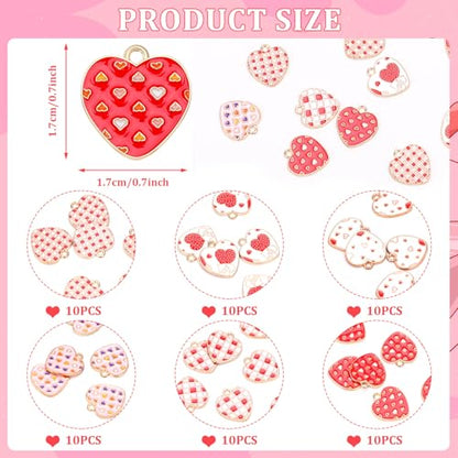 Valentine's Day Charms, 60Pcs Love Heart Charms for Jewelry Making | Enamel Red White Heart Pendants, Earring Necklace Bracelet Making, Classroom Reward, School DIY Crafts, Valentines Day Gift - style: Valentines Day Style