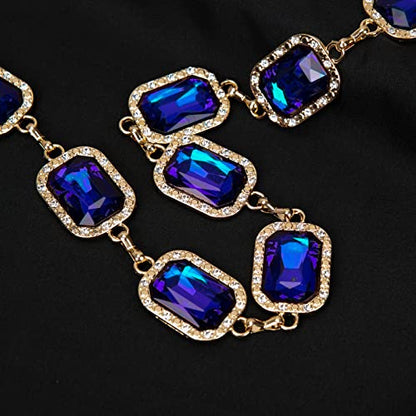 ILuvatar Green Glass Diamond Chain Belt - Metal Women's Western Style Dress Belt - color: Gold-s-blue