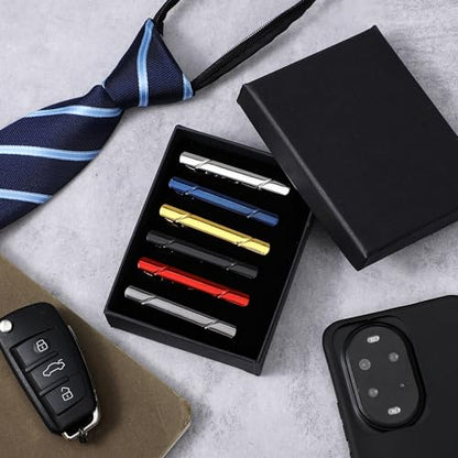 12 Pcs Tie Clips for Men, Tie Clip Set with Elegant Gift Box Stainless Steel Mirror Polished Ties Bar Clip Set, Nice Gift for Business, Father, Husband, Boyfriend, Wedding (6 color)