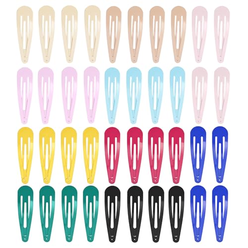 40 Pcs Snap Hair Clips 2.8 Inch / 7cm Non-Slip Metal Hair Barrettes for Women Hair Large Candy Colors Hairpins
