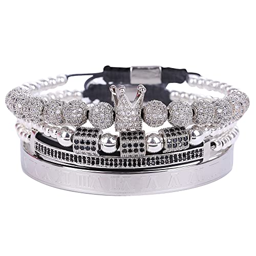 Mens Bracelet Beaded Bracelets Micro Pave Zircon Bracelets for Men Women Bracelets for Men Stainless Steel Cuff Bangle - color: silver