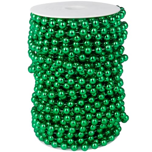 66FT Green Beads Garland 8mm Faux Pearl Beads String Bulk for DIY Craft | 22Yards Green Beads Strings Roll Spool for Christmas Tree Wedding Party Decoration - color: Green Color, size: 8MM