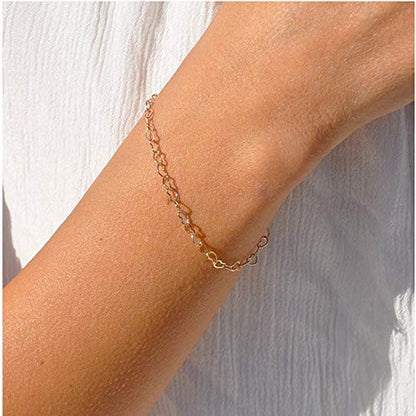 Womens Dainty Gold Chain Bracelet,Simple Layered Chain Bracelets,Beaded Turquoise Bracelet,Charm Crystal Bar,Heart,Karma,Triangle,Pearl Bracelets for Women - color: Heart Chain