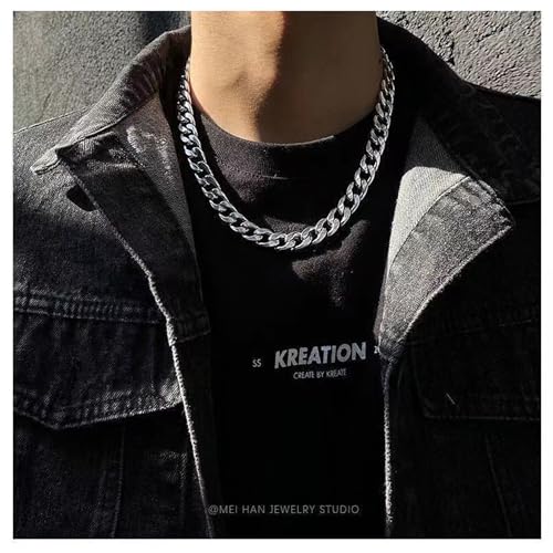 Miami Curb Cuban Link Chain for Men 9mm/12mm Width Chunky Hip Hop Necklace Curb Chains Length Chain 20"/22" for Men Women - color: Silver 12mm-