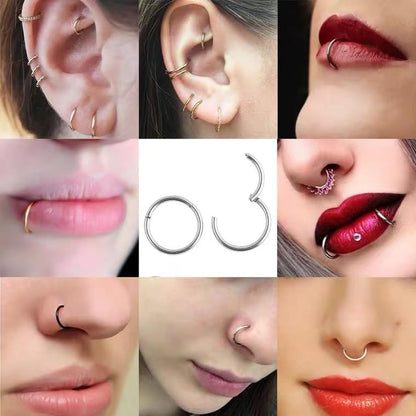 MOQIKAKA16G 18G 20G Surgical Steel Nose Septum Rings Hoops - Stainless Steel Hinged Clicker Segment Nose Rings Hoop Helix Cartilage Daith Tragus Sleeper Earrings, Ear Plugs Tunnels Gauges - color: Classic Gold 15PCS, size: 16g 12mm