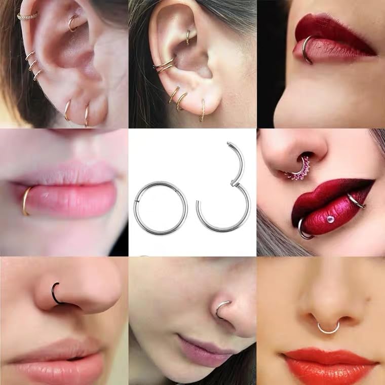 MOQIKAKA16G 18G 20G Surgical Steel Nose Septum Rings Hoops - Stainless Steel Hinged Clicker Segment Nose Rings Hoop Helix Cartilage Daith Tragus Sleeper Earrings, Ear Plugs Tunnels Gauges - color: Classic Gold 10PCS, size: 16g 8mm