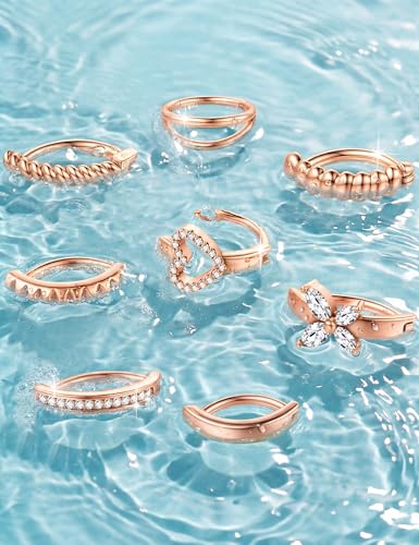 ORAZIO 8Pcs Belly Button Ring Surgical Steel 14G Clicker Belly Rings for Women CZ Heart Butterfly Belly Button Piercing Simple Reverse Navel Barbell Rings Body Piercing Jewelry - color: Rose Gold Plated-10mm