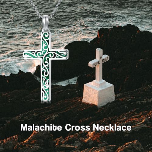 Cross Necklace for Men Women 925 Sterling Silver Cross Pendant Necklace Christian Religious Jewelry Gifts for Anniversary - color: 15-Malachite Cross
