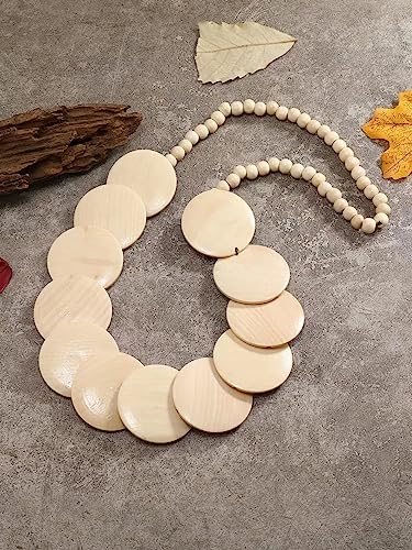 COLORFUL BLING Natural Chunky Wooden Beads Statement Necklace Boho African Tribal Collar Choker Bib Necklace Hippie Vacation Jewelry for Unisex Men Women - color: long light