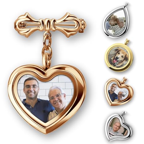 Personalized Photo Wedding Bouquet Charm, Double Sided Round Glass Photo Locket Pendant Pin Brooch, Handmade Memorial Picture Frame Bridal Shower Gift For Bride & Groom - color: Heart - Rose Gold