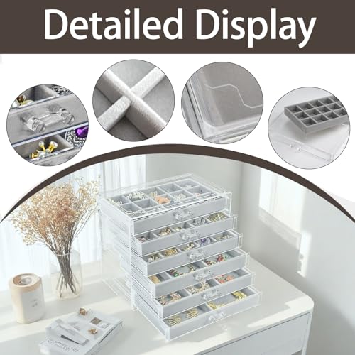 Acrylic Jewelry Box Organizer and Storage 6 Drawer for Earring Display Gray - color: Gray 6 Layers