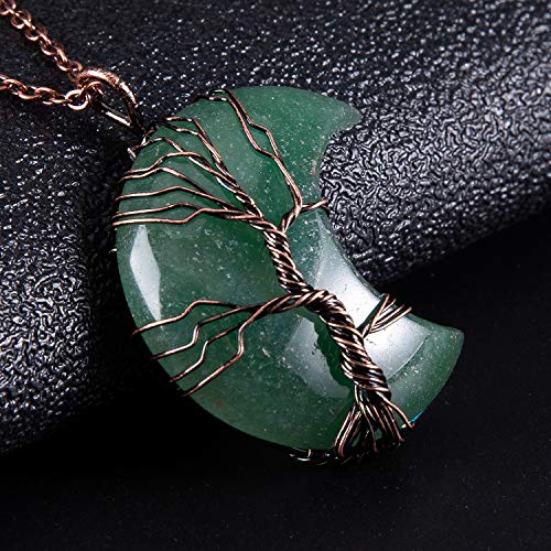 Bivei Life Tree Crescent Moon Necklaces for Women | Copper Wire Wrap Gemstones Pendant Crystals and Natural Stones Necklace Witch Jewellery Christmas Valentine's Day for Friends - color: Green - Green Aventurine, style: Pack of 1