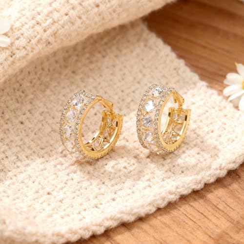 Sonateomber Gold Chunky Crystal Hoop Earrings for Women, Trendy Statement Sparkly CZ Rhinestone Thick Open Hoops Earings Hypoallergenic Wedding Prom Everyday Accessories Fashion Jewelry Gift - color: Gold CZ