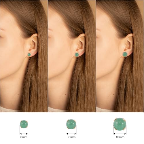 12 Pairs Multi Natural Gemstone Round Bead Ball Stud Earrings Stainless Steel Opal Tiger Eye Rose Quartz Onyx Stone Stud Earrings Set for Women - color: Gold 6mm