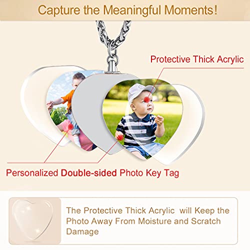 Custom4U Personalized Photo Necklace - Custom Heart/Oval/Round Charm Necklaces with Picture + Chain Adjustable - Stainless Steel/Acrylic Pendant Memorial Jewelry Christmas Gifts for Women - color: F-Heart Shaped